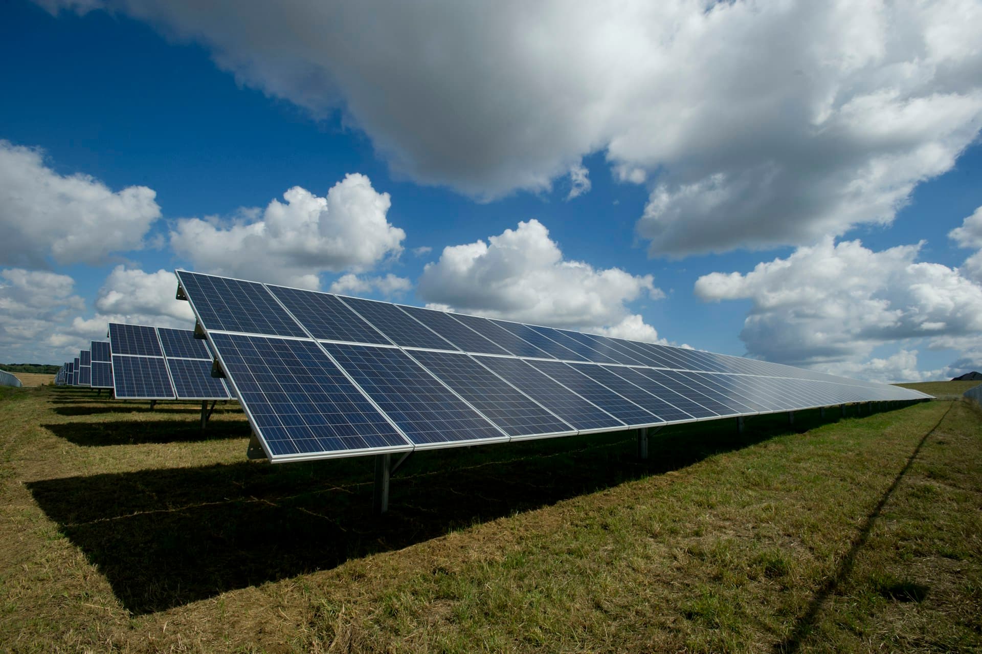 Aerial view of a utility-scale solar farm